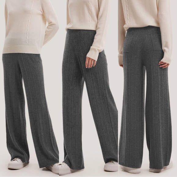269$ Gentle Herd Women's Wool-Cashmere Wide-Leg Ribbed Pull On Pants Size XS/S - Picture 1 of 10